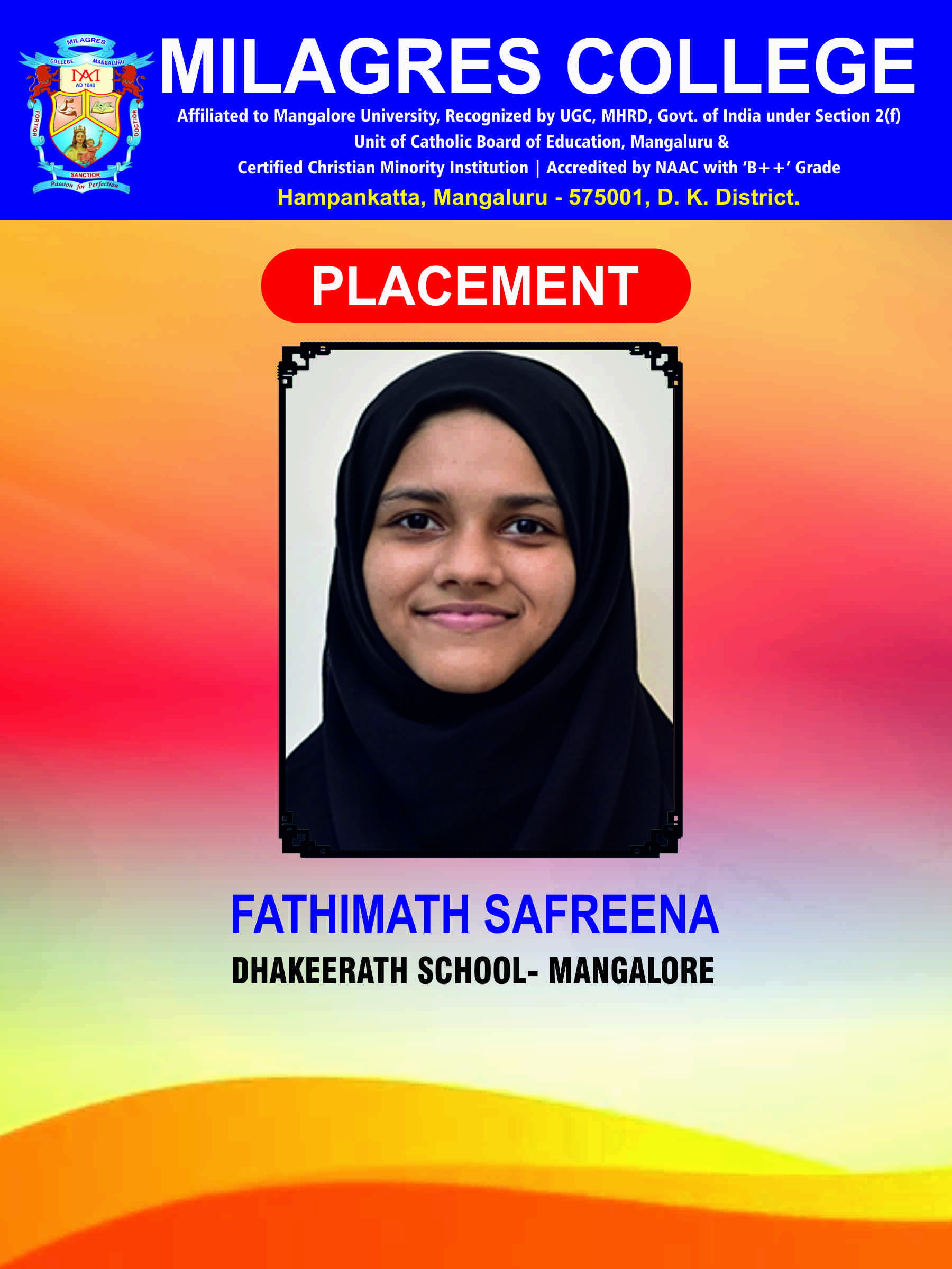 Successfully placed student